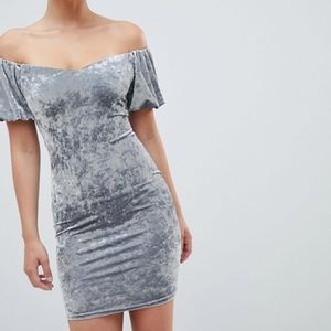 New Look Silver Crushed Velvet Bodycon Dress